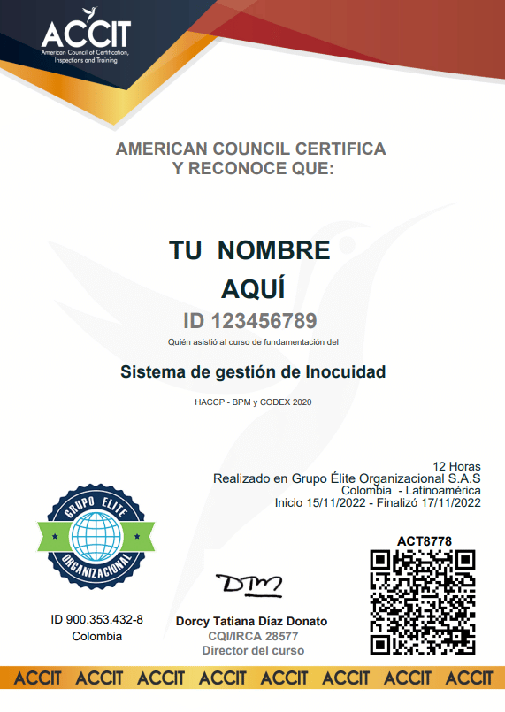 Certificado Internacional Fundamentos HACCP BPM CODEX 2020