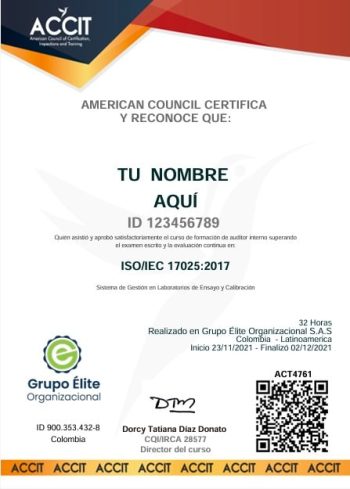 Certificado Auditor ISO 17025